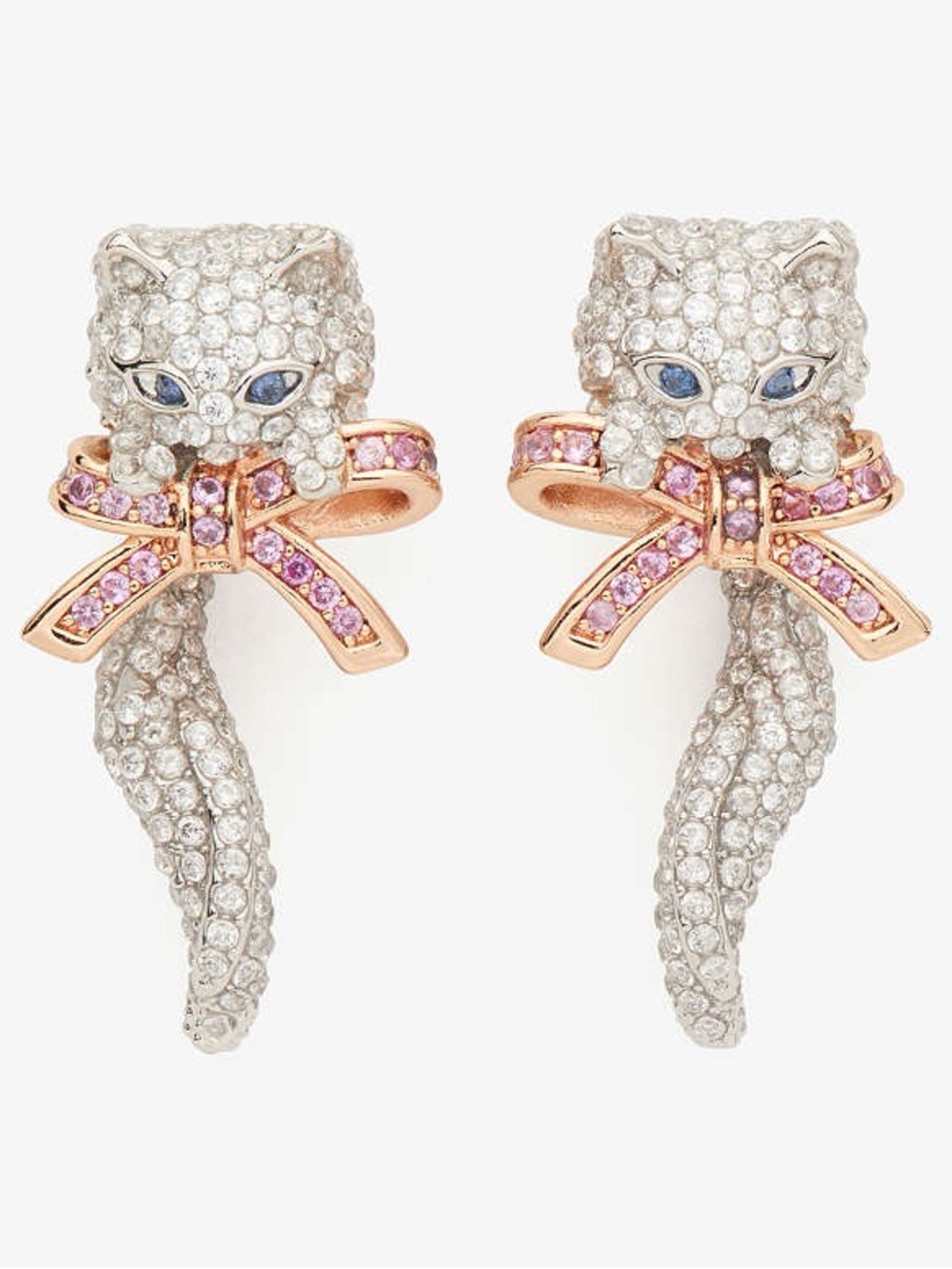 Kate Spade Pawlina Statement Studs Earrings Cat Bow Pink Silver Novelty